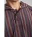 Mens Ethnic Striped Printed Half Buttons Hooded Sweatshirts