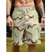 Men Print Multi Pocket Drawstring Mid Length Belted Overalls Shorts