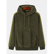 Mens Side Stripe Kangaroo Pocket Corduroy Drawstring Hoodies