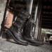 Men Classic Black Biker Boots Metal Buckle Motorcycle Boots