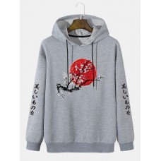 Mens Wintersweet Print Chinese Long Sleeve Hooded Sweatshirts