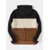 Mens Colorblock Quarter Corduroy Kangaroo Pocket Long Sleeve Hoodies