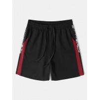 Mens Paisley Back Print Side Stripe Patchwork Loose Drawstring Shorts