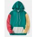 Mens Patchwork Kangaroo Pocket Preppy Overhead Drawstring Hoodies