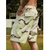 Men Print Multi Pocket Drawstring Mid Length Belted Overalls Shorts