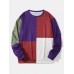 Mens Colorblock Crew Neck Preppy Pullover Sweatshirts